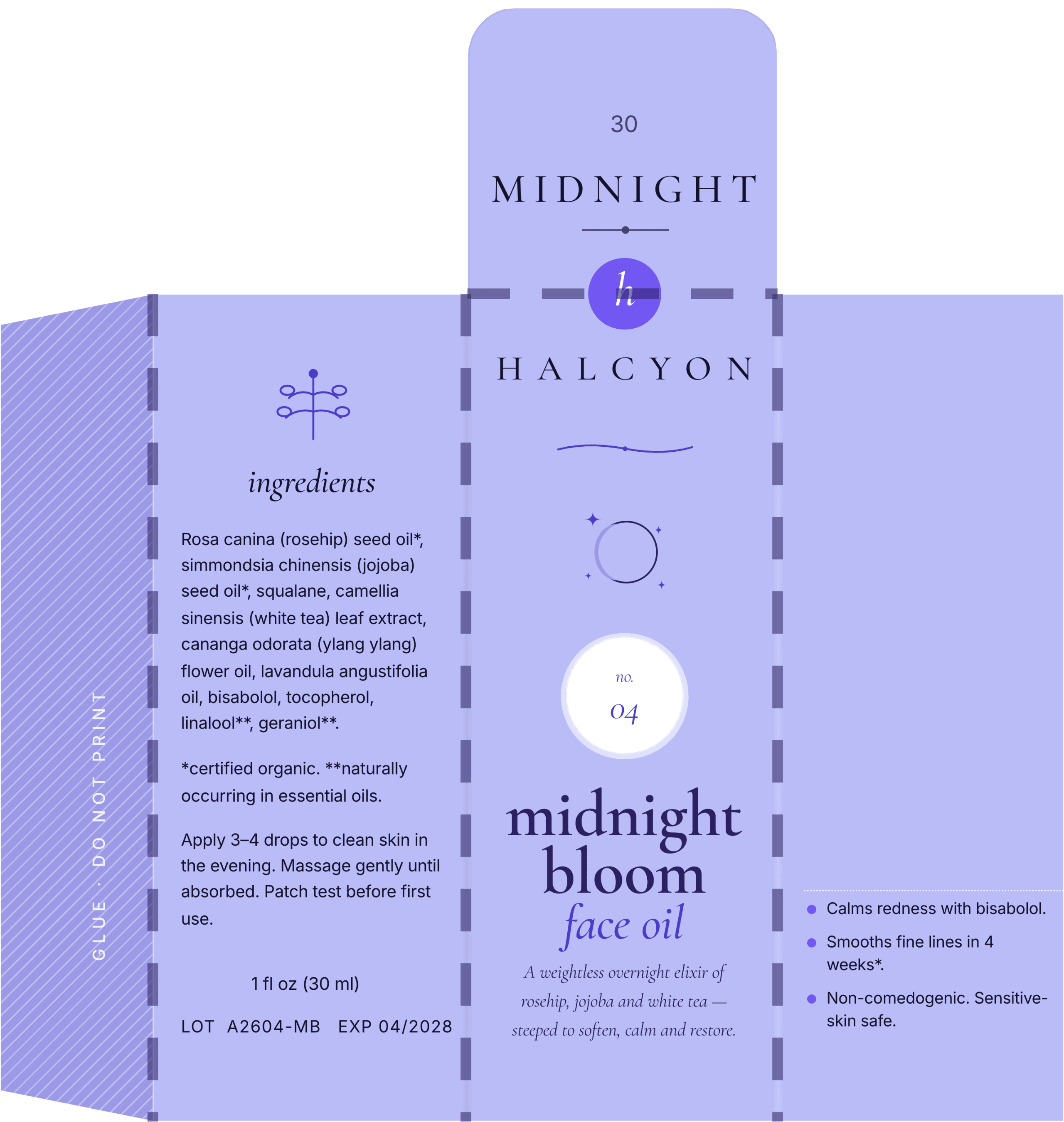 Halcyon Midnight Bloom face oil carton