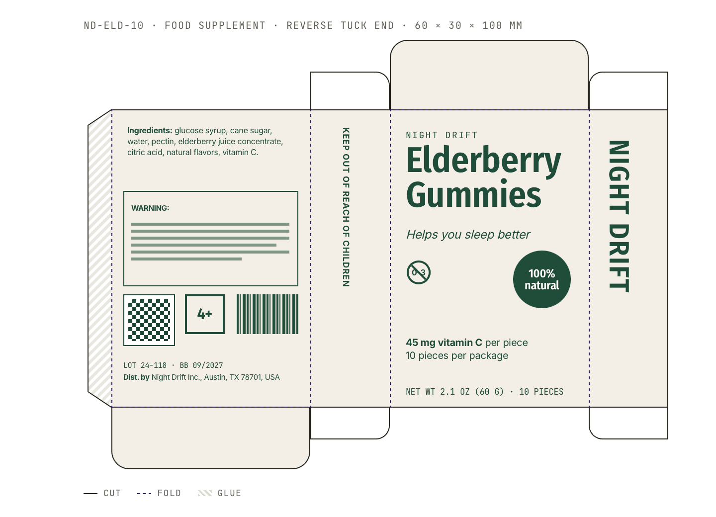 Sample Elderberry Gummies carton dieline