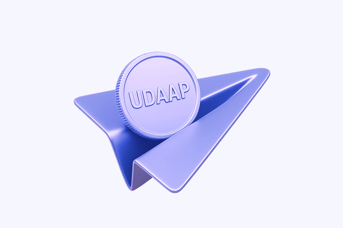 Lavender paper plane with a UDAAP coin