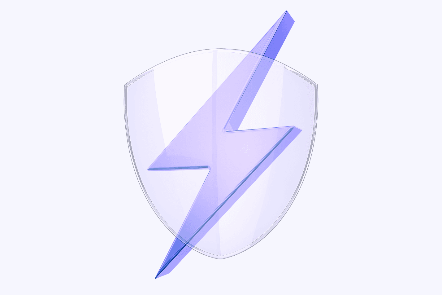 Translucent purple shield with a lightning bolt on a pale background