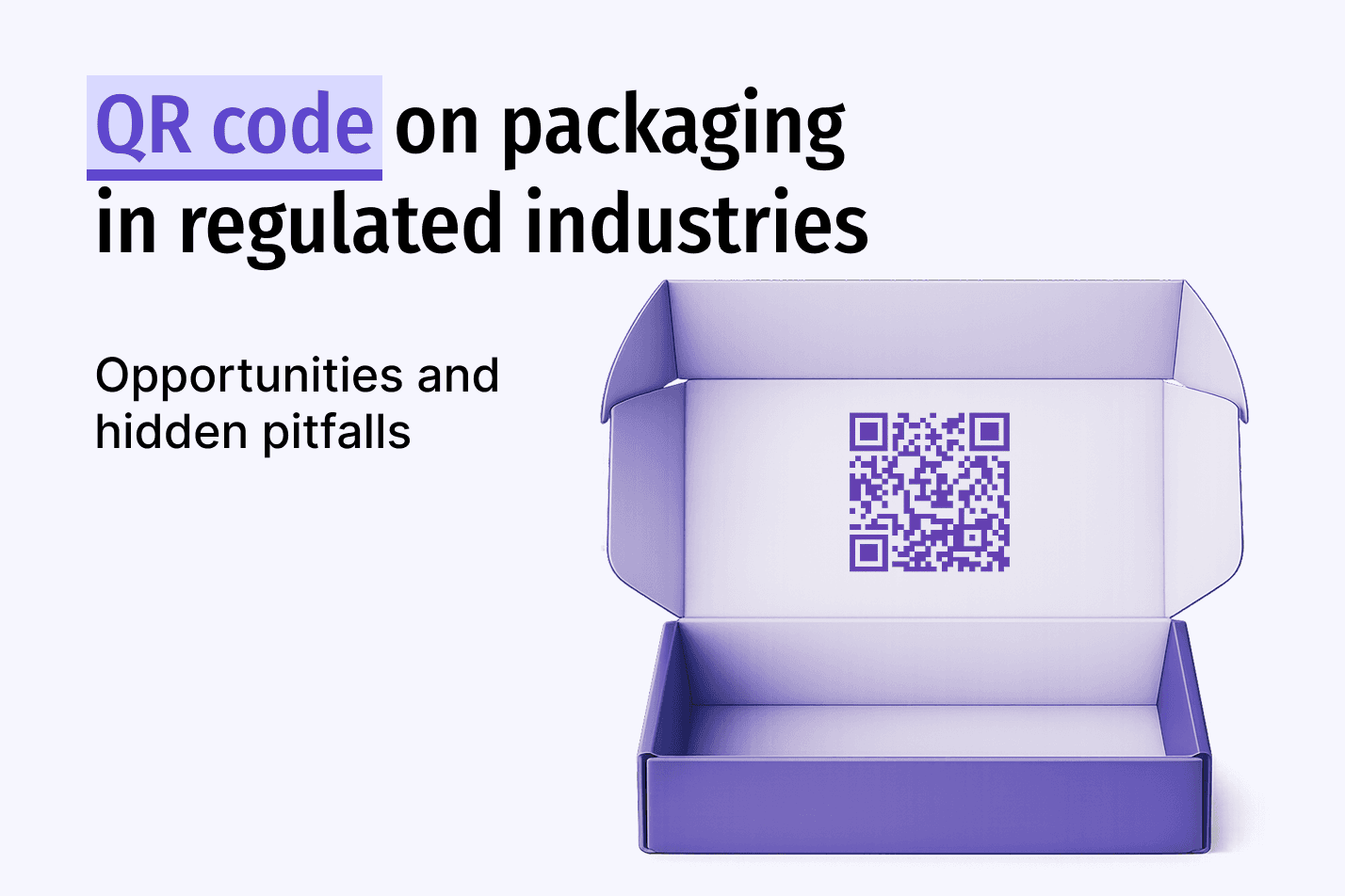 Open lavender mailer box with a QR code printed inside