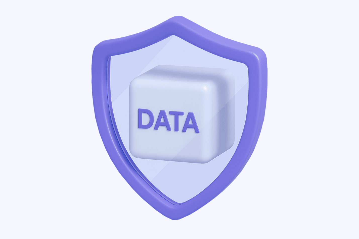 Solid purple shield with a DATA cube inside on a pale background