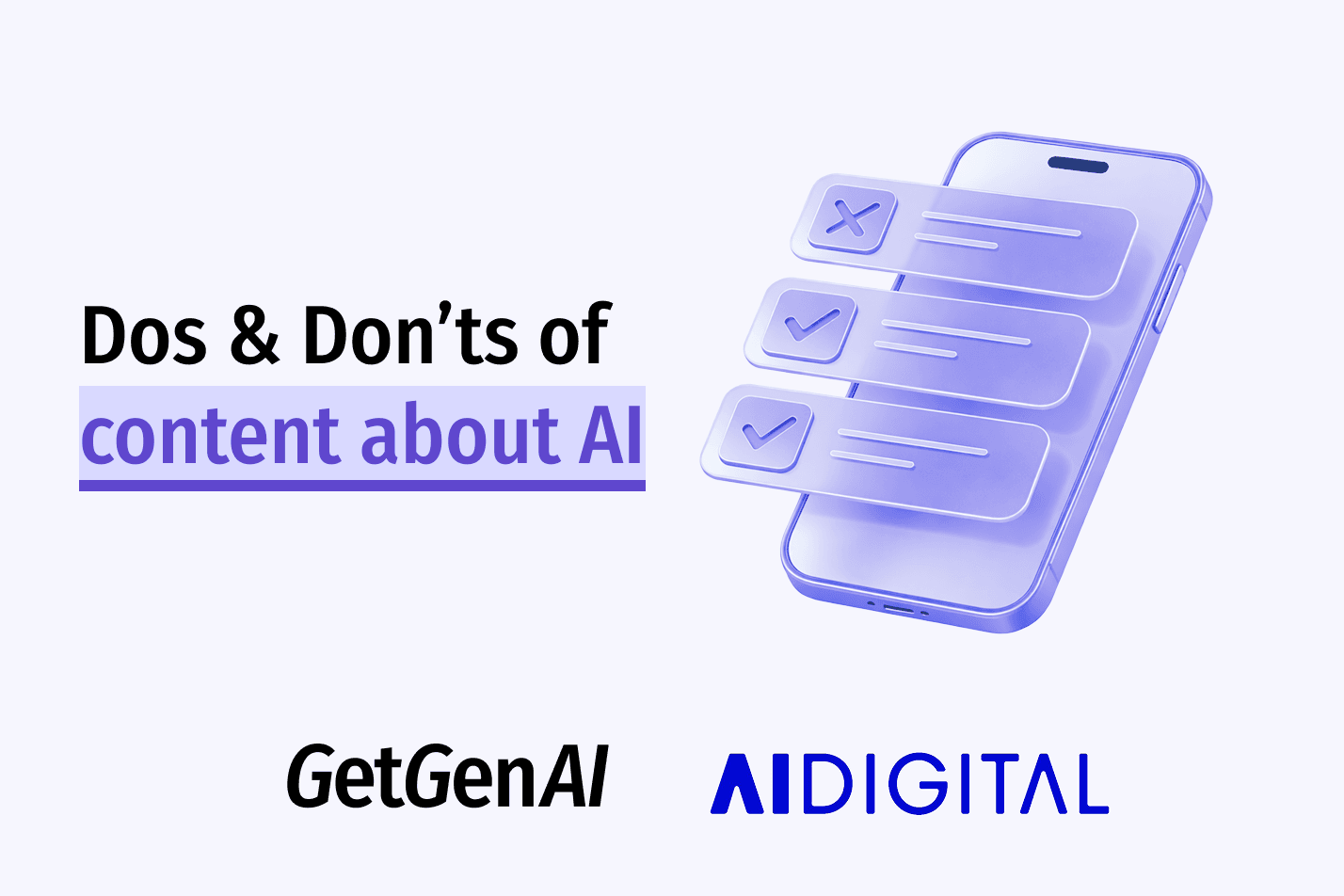 Phone showing checklist cards with cross and tick marks, beside Inspack and AIDigital logos