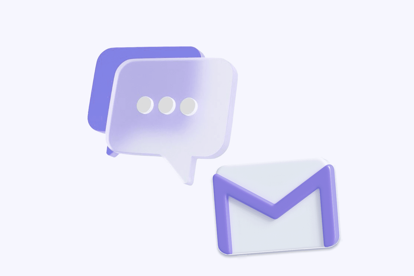 Purple 3D chat bubbles and an email envelope on a pale lavender background
