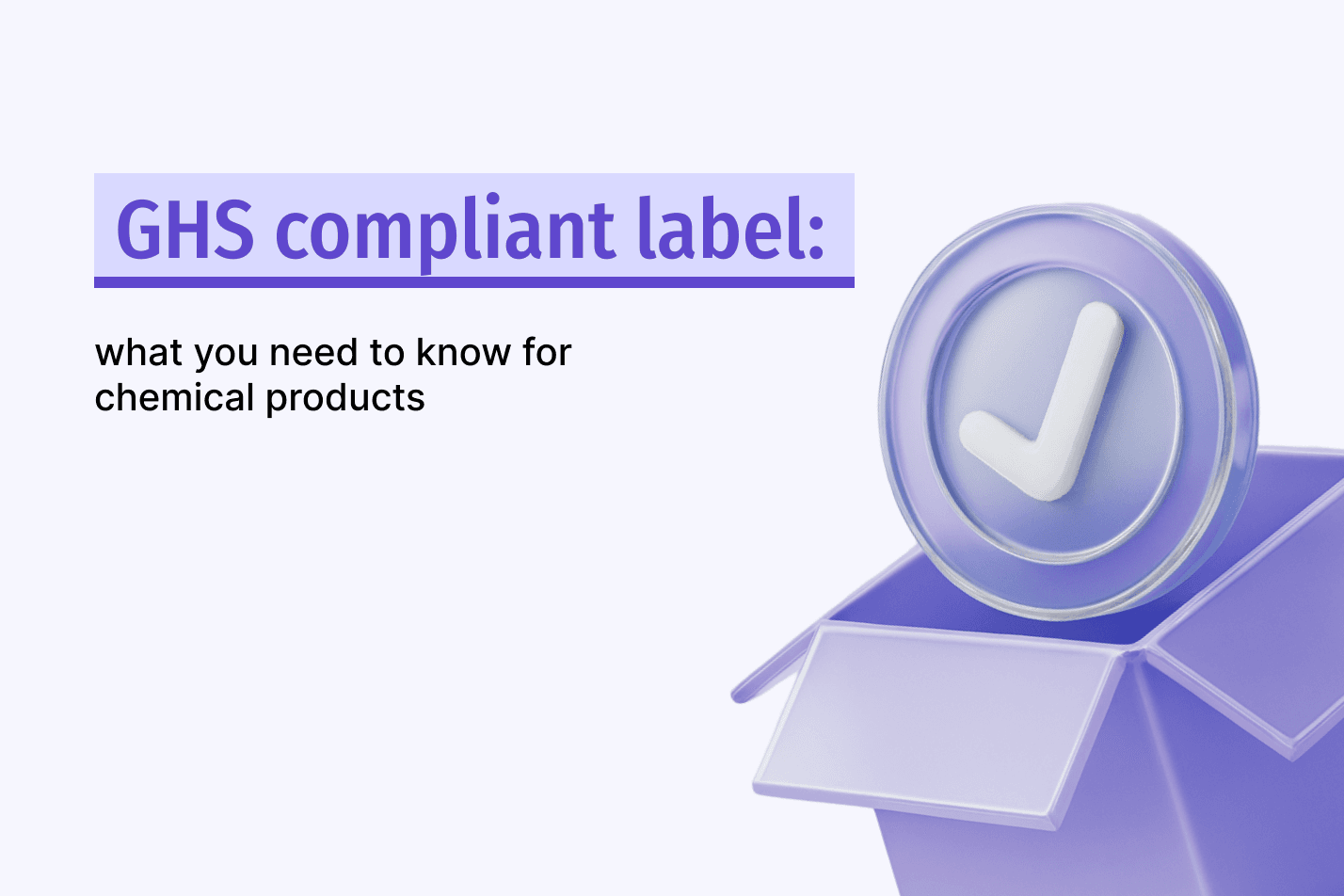 Purple open box with a glossy checkmark seal rising out of it on a pale background