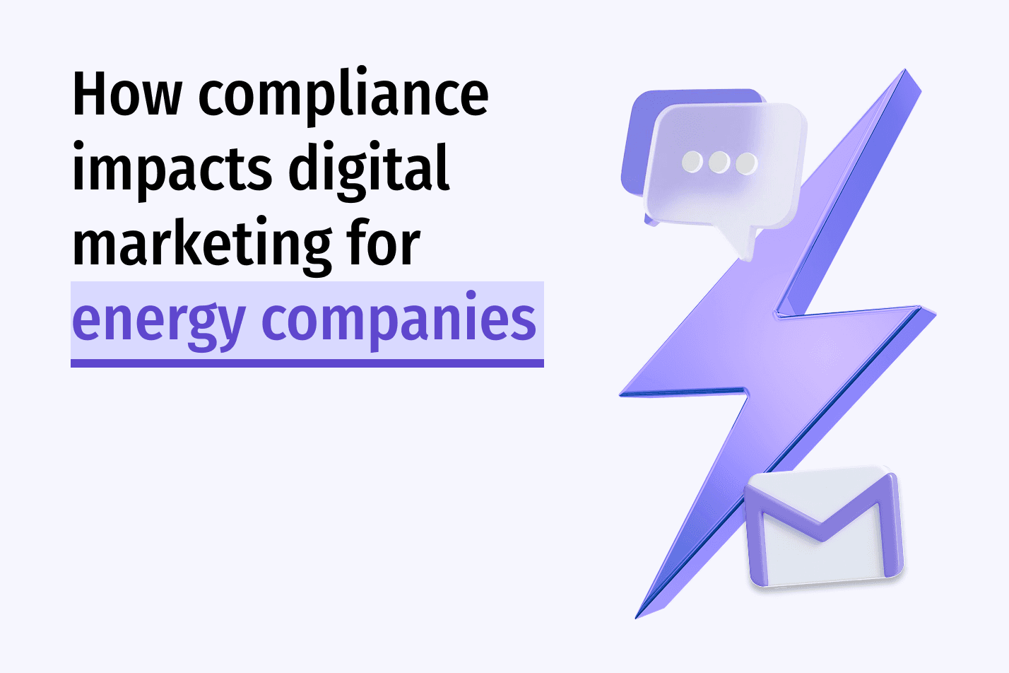 Purple lightning bolt with a chat bubble and an email envelope on a pale background