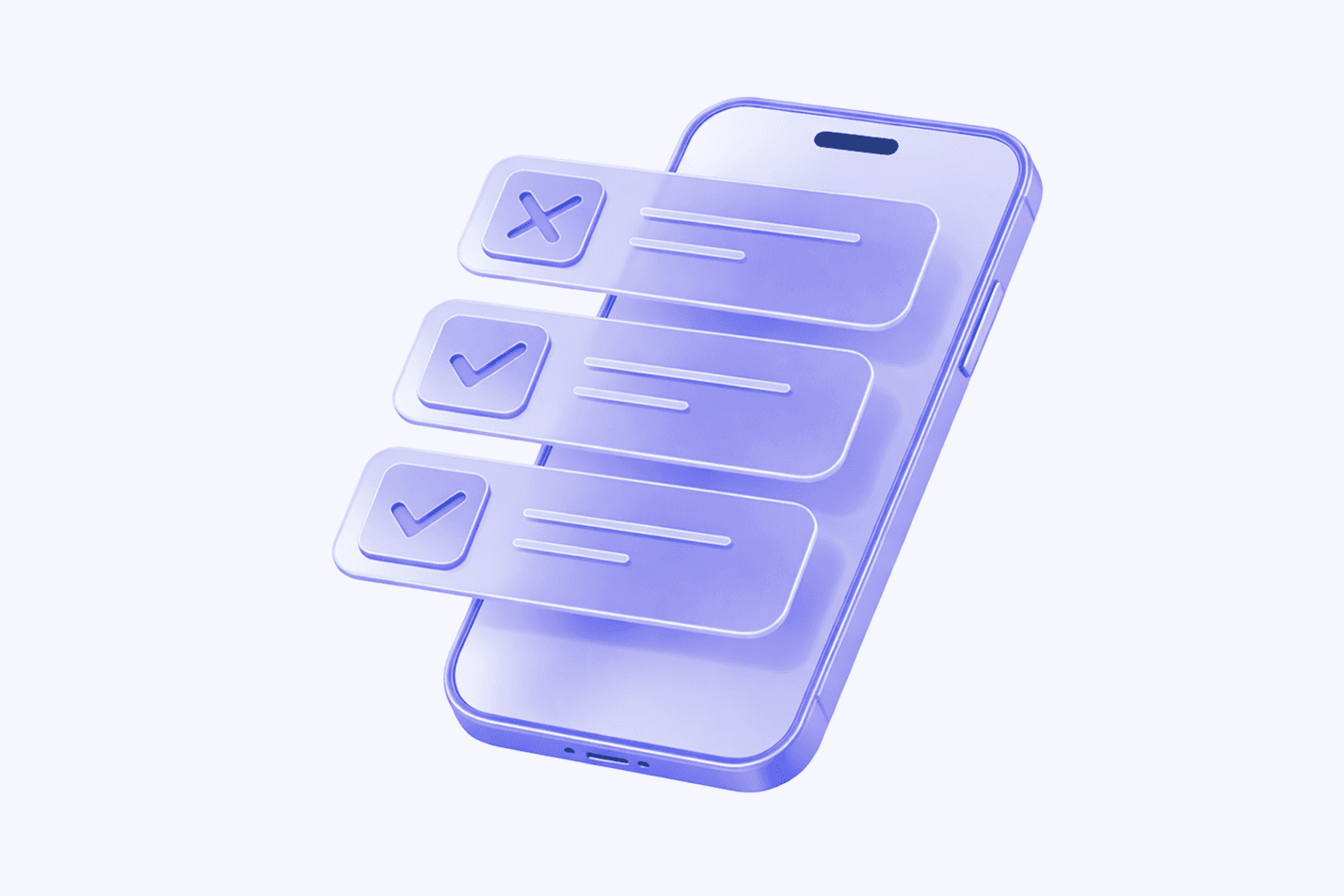 Lavender phone with cross and tick checklist cards