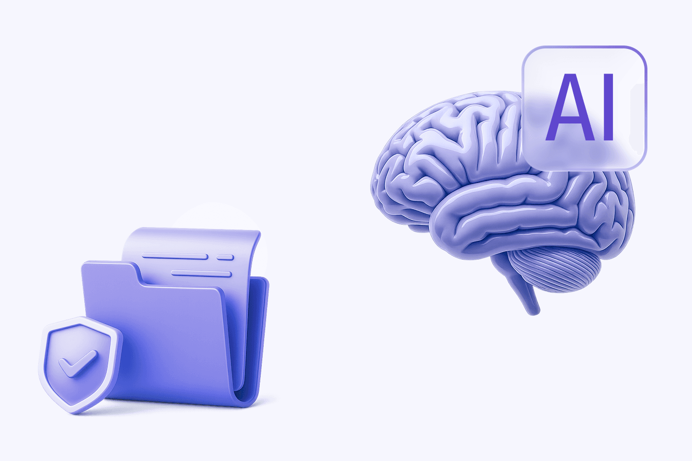 Lavender folder with a shield and tick, beside an AI brain