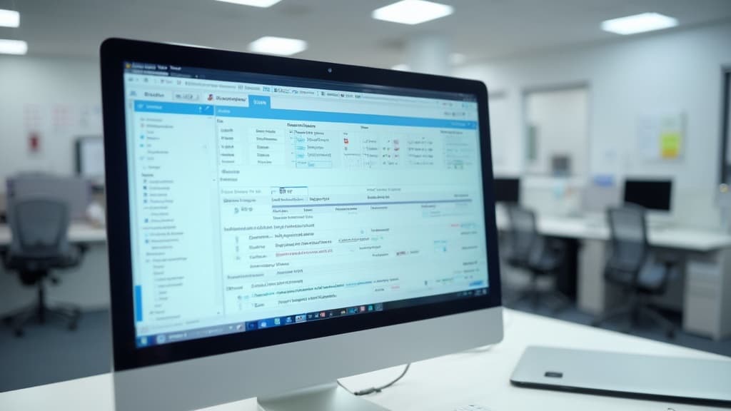 Compliance software interface on a large monitor in a bright office