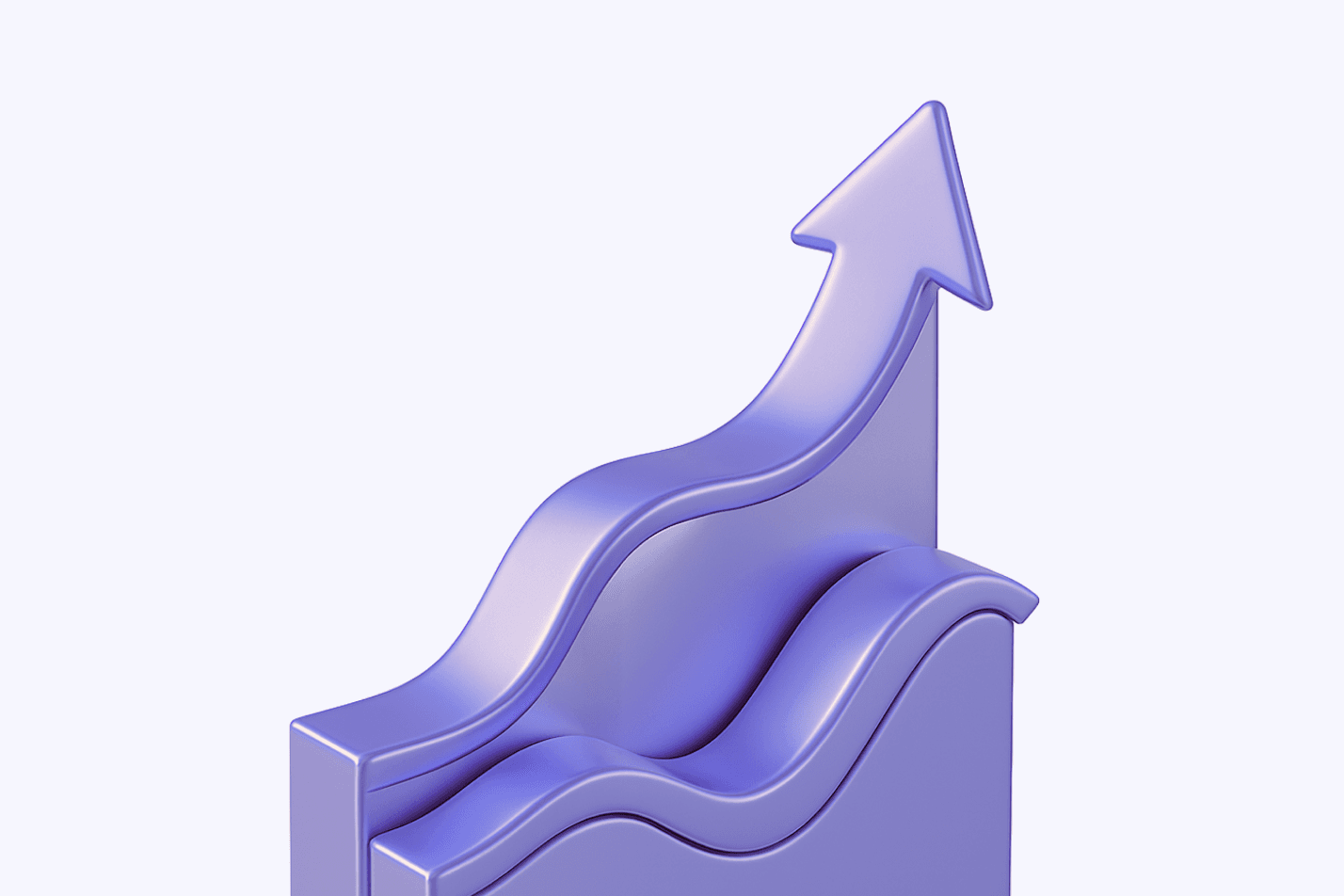 Lavender arrow rising over a wave-shaped chart
